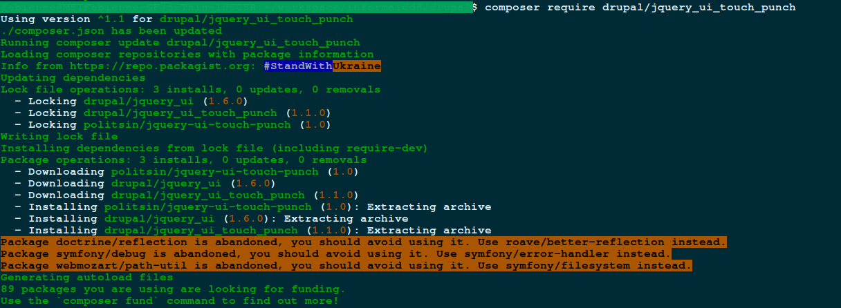 Solution 1: réinstaller le module DRUPAL jQuery UI Touch Punch via composer